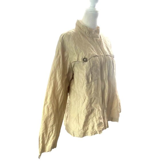 CHICO'S Women Crinkle Jacket Silk Blend Zip Snap Front Long Sleeve Sz 2/L Gold - Picture 3 of 13